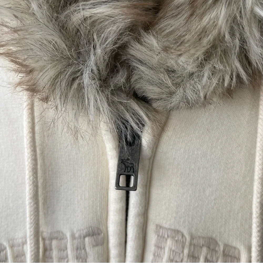 Y2K Abercrombie & Fitch Faux Fur Lined Full Zip Jacket Cream Size Medium RARE - Picture 6 of 10
